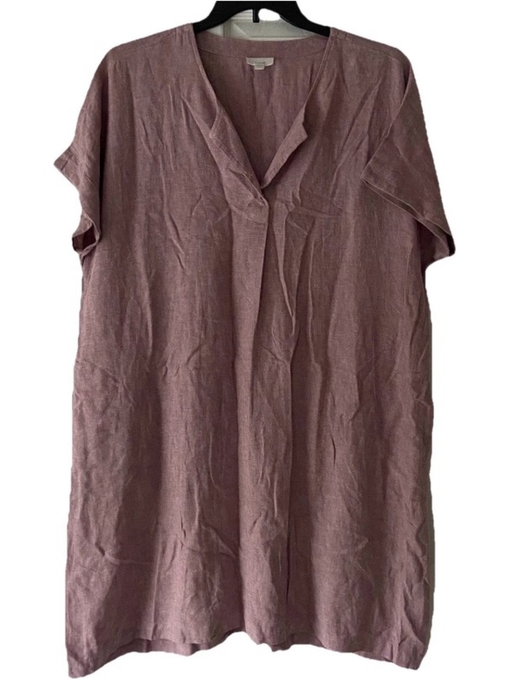 Pure Jill Women's Large Petite Mauve Dusty Purple Linen Blend Split Neck Dress